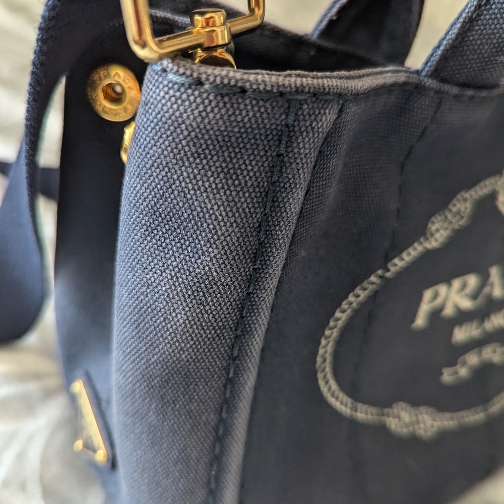 Prada navy blue canapa tote - Picture 3 of 10